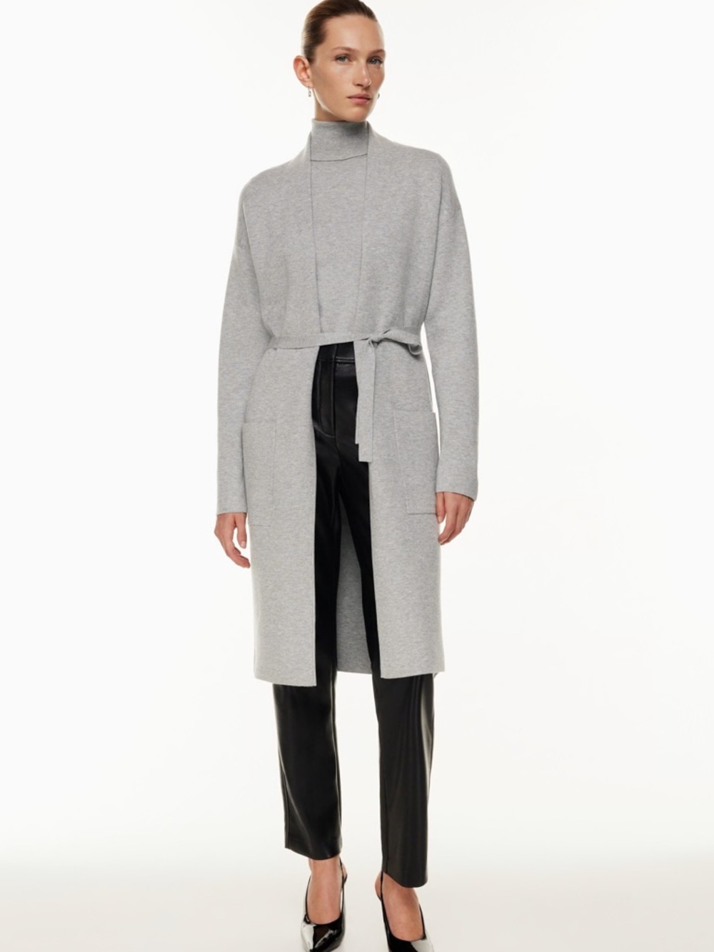 Aritzia Babaton TY Merino Wool Cardigan Long Belted Grey size XS